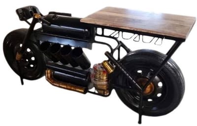 Vintage motor tafelbar met wijnrek - 183 x 45 x 86 cm | Cozy Ibiza