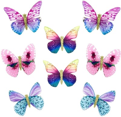 Dailygoods- Haarclips 3D Vlinder - 8 Stuks - Haarspelden Dames - Haarspeldjes Meisje - Hoofdtooi Bruid - Glitterpatroon - Haarspeld