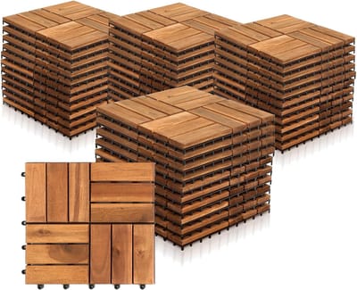 Houten Terrasvloer - Balkontegels Hout - Buiten Vloeren - Weerbestendig Acacia - 30x30cm 4m² - Natuurlijk Hout