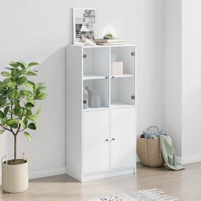 vidaXL - Hoge - kast - met - deuren - 68x37x142 - cm - bewerkt - hout - wit
