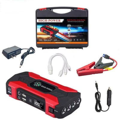 Draagbare Auto Jump Starter 12V – 9800 mAh Noodaccu met LED, Luchtcompressor & Powerbank – 600A Startstroom – Voor Auto & Motor