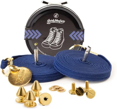 Quick shoelaces - Met één hand veters strikken - Prestige - Gecoat met een laagje 24k goud - Marine - Schoenveter met fixatie spikes - Marine Blauw