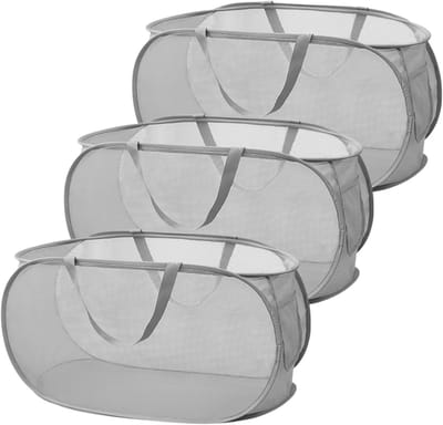 3 Pack Vouwbare Wasmand - 36 x 36 x 58 cm - Ademend en Ruimtebesparend - Voor Badkamer, Slaapkamer, Utility Room, Hotel, Reizen - Grijs