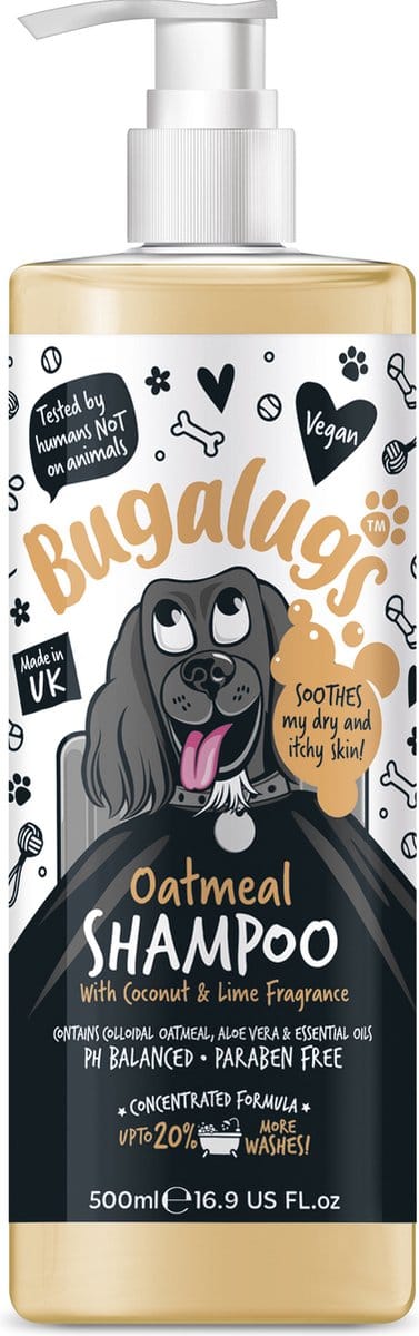 Bugalugs - Hondenshampoo Oatmeal - Met kokos en limoen geur - Alle vachttypes - Fles met pompje - Vegan - 500 ml