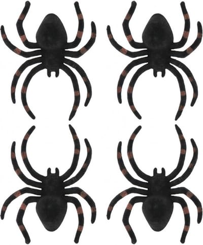 Chaks nep spinnen 13 cm - zwart/bruin gestreept - 4x stuks - Horror/griezel thema decoratie beestjes