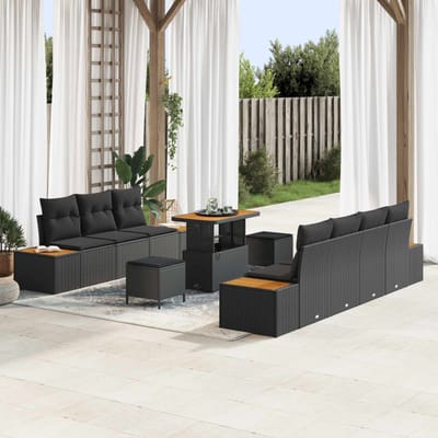 vidaXL - Tuinbank - Set - 10 - st - 9-Aantal - zitplaatsen - Zwart - Poly - rattan
