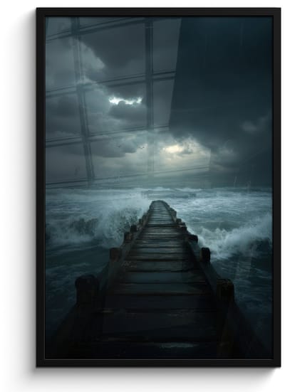 Poster in lijst - Fotolijst 60x90 cm - Posters - Steiger - Storm - Golven - Posterlijst zwart - Decoratie - Wanddecoratie woonkamer - Muurdecoratie slaapkamer