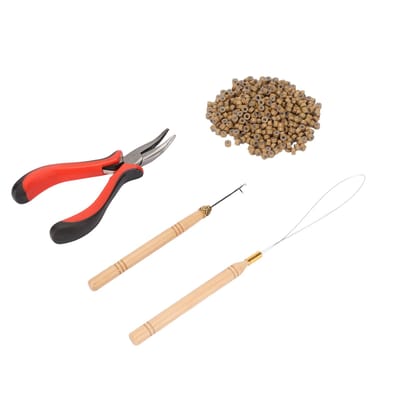 Haaruitbreiding Tool Kit Micro Siliconen Ringen Kralen met Tang Trekhaak Haak Naald Haar Styling Uitbreiding Tool 500pcs hair extension ring set brown