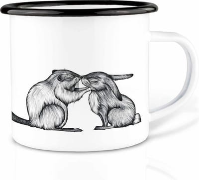 Mok emaille - konijn en bever - Ligarti