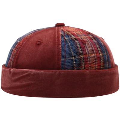 Casquette Docker Vintage Sans Visière Lavée Bord Relevé Calotte Ajustable Coton Melon Bonnet Casquette Street Wear brown