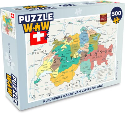 Puzzel Kleurrijke kaart van Zwitserland - Legpuzzel - Puzzel 500 stukjes