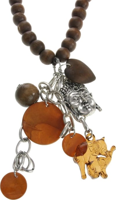 Behave - Lange ketting met houten kralen en buddha hanger - 79,5 cm - Bohemian stijl sieraden