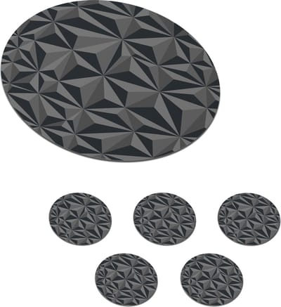 Onderzetters voor glazen - Rond - Geometrie - Grijs - 3D - Patronen - 10x10 cm - Glasonderzetters - 6 stuks