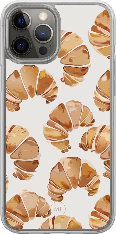 Hybride hoesje geschikt voor iPhone 12- Croissant - Extra bescherming - Luxe beschermhoes - TPU case - Transparant, Bruin - Mooie Telefoonhoesjes