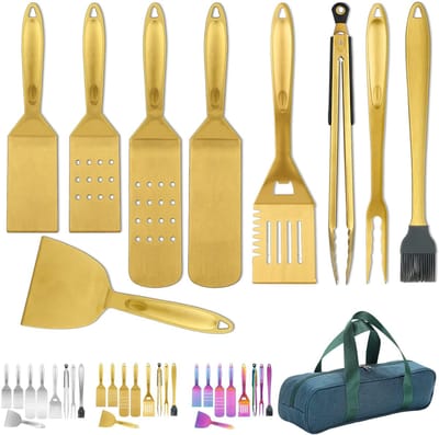 MTTProducts - Grillaccessoires - 9-delige set - Titanium coating - met bakelieten handvat - Perfect voor buitenkoken