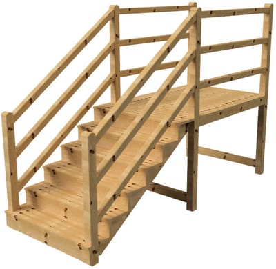 MILANO buitentrap 6 gesloten treden H105 cm - bordes L189 x B120 cm - trapleuning links en rechts - bordesleuning links en rechts