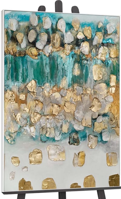 YS Schilderij - Handgeschilderd canvas schilderij - Wanddecoratie moderne Kunst - Beige en goud - Reli?f - Muurdecoratie woonkamer - Slaapkamer decoratie - Kamer accessoires - schilderijen op canvasmetlijst White 120x80
