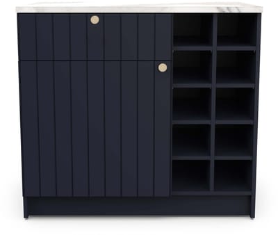 CBA - Keuken onderkast met wijnrek CHESTER 94 cm in een dekor van indigo blauw en witte marmer