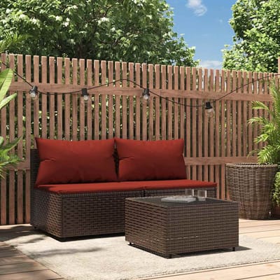 vidaXL - 3-delige - Loungeset - met - kussens - poly - rattan - bruin