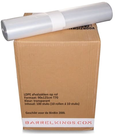 Barrelkings - Afvalzak 200 Liter - Transparant HDPE - Geschikt voor BinBin Olievat Prullenbak - 100 stuks (10 rollen á 10 stuks)