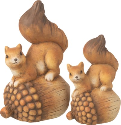 J-Line decoratie Eekhoorn op eikel - porselein - bruin- large