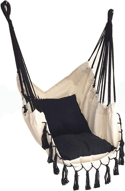 Hangmat Stoel - Schommelstoel Zonder Standaard - Ontspannen Buiten - Met 2 Kussens - 100x130 cm - Zwart