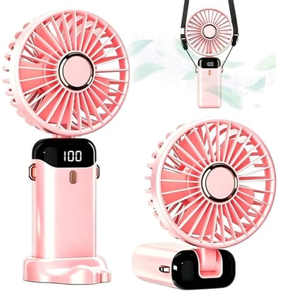 Draagbare handventilator - Roze - oplaadbaar - persoonlijke handventilator - opvouwbare draagbare handventilator - draagbare koelventilator met ijskoeler - USB-oplaadfunctie - voor thuis en op kantoor