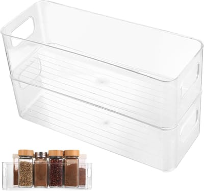 2-delige Koelkast Organizer Set, Koelkast Opbergdozen Keuken Voorraadkast Organizer met Handvat, Transparante Stapelbare Groentevak Koelkastbakken voor Vriezer Voorraadkast Container