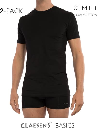 Claesen's® - Heren T-Shirts 2-Pack Zwart 100% CottonCL 1020ss-Black-M