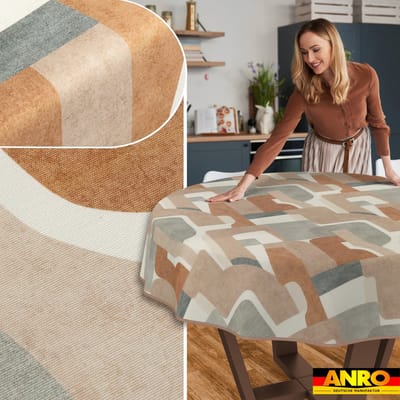ANRO Tafelkleed Bloemenpatroon Beige Rond Ø140cm Met sierband Afwasbaar Waterafstotend