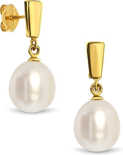 Miore Pure Oorbellen - Gemaakt van 14 Karaat Goud - Met Zoetwaterparels - Handgemaakte Sieraden - Oorhangers - Elegante Dames Sieraden - 8.2 mm