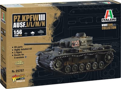 Italeri Modelbouwpakket Vliegtuigen - 25757 Pz. Kpfw. III Ausf. J/L/M/N - WWII - Tank met 4 Bouwopties Plastic - 1:56 - Modelbouw