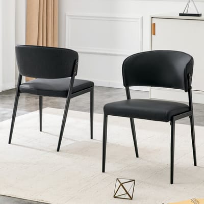 Eetkamerstoelen - Set Van 2 - Gestoffeerde eetkamerstoel - Eettafelstoel - Eetkamerstoelen - PU - Met rugleuning - Antislip - Metalen stoelpoten - Modern Design - Zwart