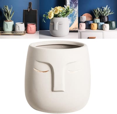 Beige Grote Keramische Plant Pot voor Succulenten, Bloemen en Kleine Planten - Scandinavische Minimalistische Vaasje voor Binnen en Buiten met Gat