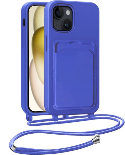 Hoesje Geschikt voor iPhone 14 Pro Max Telefoonhoesje Met Koord Case Pashouder Siliconen - Hoes Geschikt voor iPhone 14 Pro Max Hoesje Met Kaarthouder - Felblauw