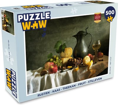 Puzzel Rustiek - Kaas - Theekan - Fruit - Stilleven - Legpuzzel - Puzzel 500 stukjes