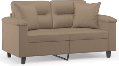 vidaXL - Tweezitsbank - met - sierkussens - 120 - cm - kunstleer - cappuccinokleurig