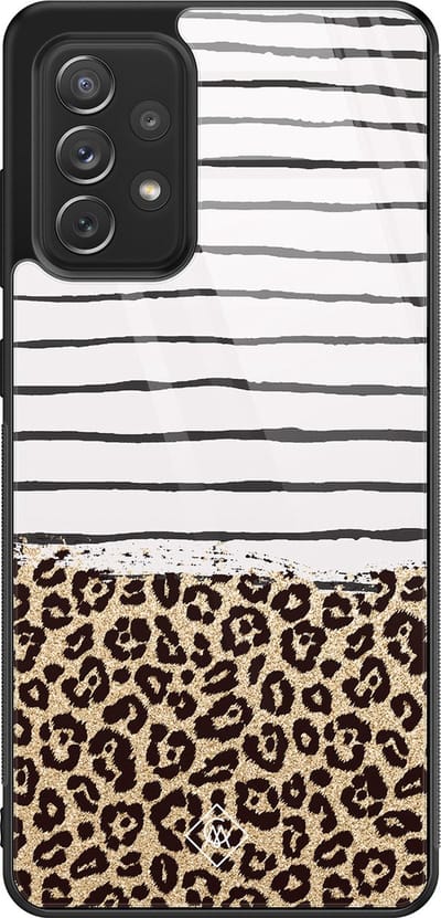 Casimoda® hoesje - Geschikt voor Samsung Galaxy A52 5G - Luipaard strepen - Luxe Hard Case Zwart - Backcover telefoonhoesje - Bruin/beige