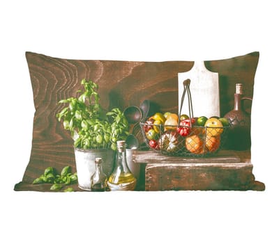 Sierkussens - Kussentjes Woonkamer - 60x40 cm - Groente - Kruiden - Rustiek - Stilleven - Basilicum