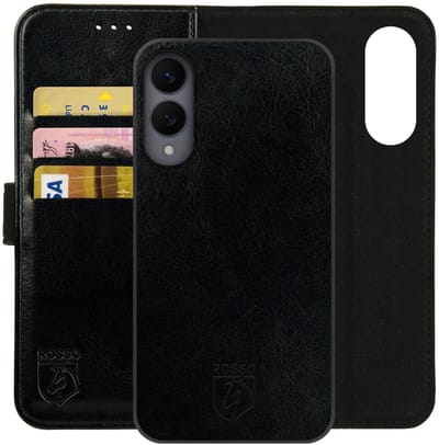 Rosso Element Geschikt voor Samsung Galaxy S25 Edge | Uitneembaar 2-in-1 Hoesje | Luxe Portemonnee | Back Cover en Book Case | Pasjeshouder | Zwart