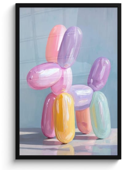 Poster in lijst - Fotolijst 60x90 cm - Posters - Dier - Ballon - Pasteltinten - Glanzend - Posterlijst zwart - Decoratie - Wanddecoratie woonkamer - Muurdecoratie slaapkamer