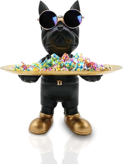 Decoratieve Bulldog Sculptuur met Dienblad - Sleutelhanger en Opbergruimte voor Woonkamer en Kantoor