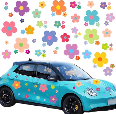SnelShoppen - 63-delige Daisy Auto Stickers Kleurvolle Y2K Bloemen Wandstickers Afneembaar Waterdicht Vinyl Bloemendecoratie voor Camper, Auto, Raam,