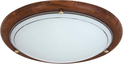 Ronde Houten Plafondlamp met Gesatineerd Glas - Slaapkamer, Woonkamer Verlichting - Ø38cm