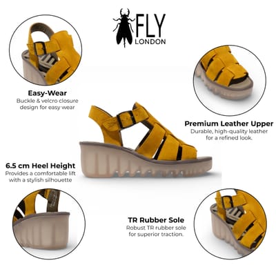 Fly London BAIC621FLY gele suède leren sandalen met sleehak voor dames