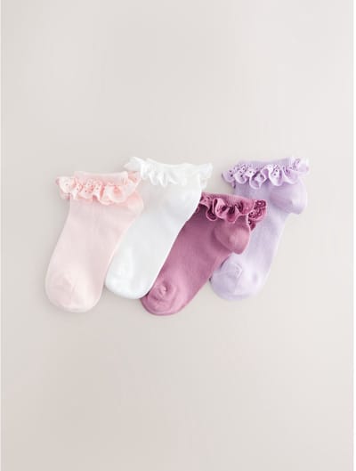 Next - Meisjes - 4 Paar sneakersokken met ruche en hoog katoengehalte - Roze