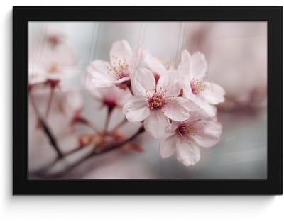 Poster in lijst - Fotolijst 30x20 cm - Posters - Bloesems - Meeldraden - Geel - Wazig - Posterlijst zwart - Decoratie - Wanddecoratie woonkamer - Muurdecoratie slaapkamer