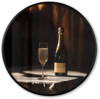 Poster in lijst Rond - Fotolijst 60x60 cm - Posters - Prosecco - Bubbels - Sfeervol - Drank - Ronde posterlijst zwart - Decoratie - Wanddecoratie woonkamer - Muurdecoratie slaapkamer