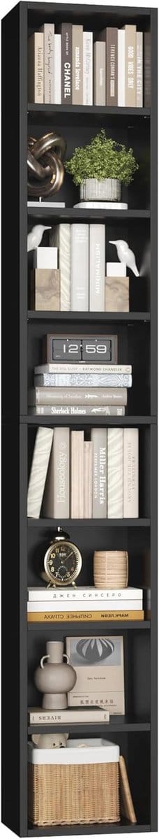8-Tier Media Tower Rack - Slanke Opbergkast voor CD's en DVD's - Verstelbare Planken - Zwart