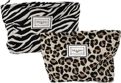 Set van 2 Leuke Canvas Make-up Tassen met Rits, Cosmetica Organizer voor Vrouwen en Meisjes, Ideaal voor Reizen en Dagelijks Gebruik